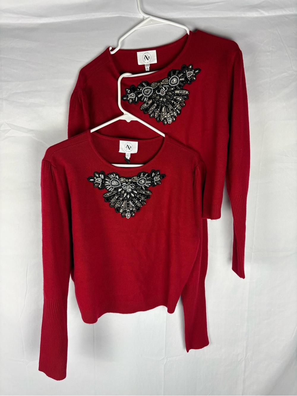 2 Cashmere pullover relaxed sweater bundle balloon sleeves Jewel embellishments
